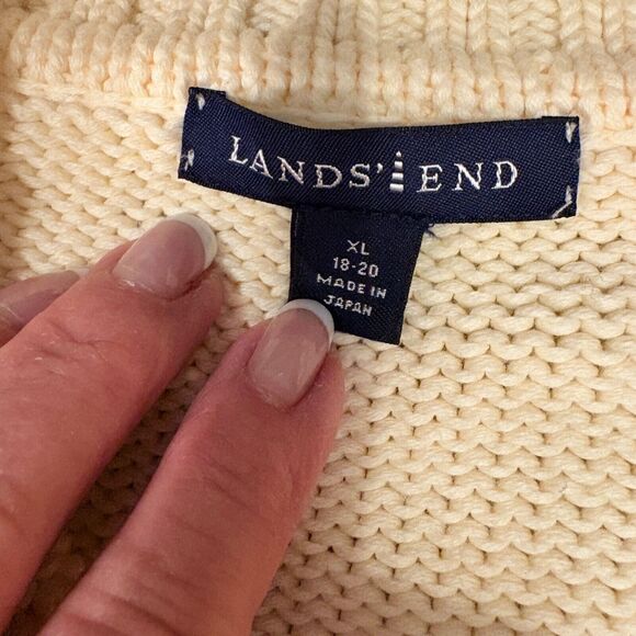 Lands' End Cotton Cable Knit Cardigan Sweater‎ Women's Size XL Yellow 839577. - Picture 4 of 16